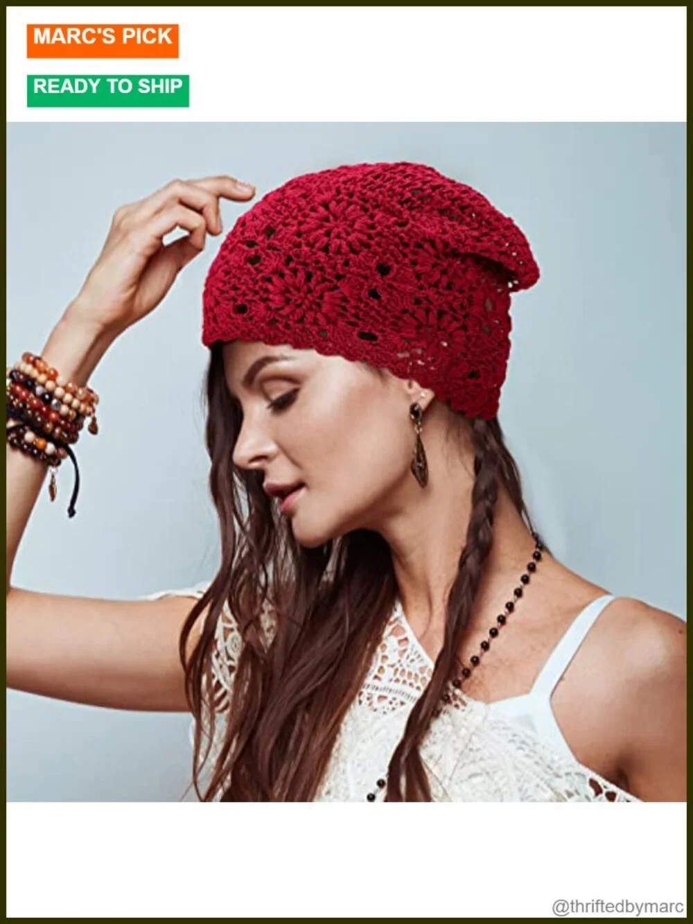 6 Cotton Crochet Beanies Slouchy Knit Hat Soft Floral Skull Cap Daily Wear